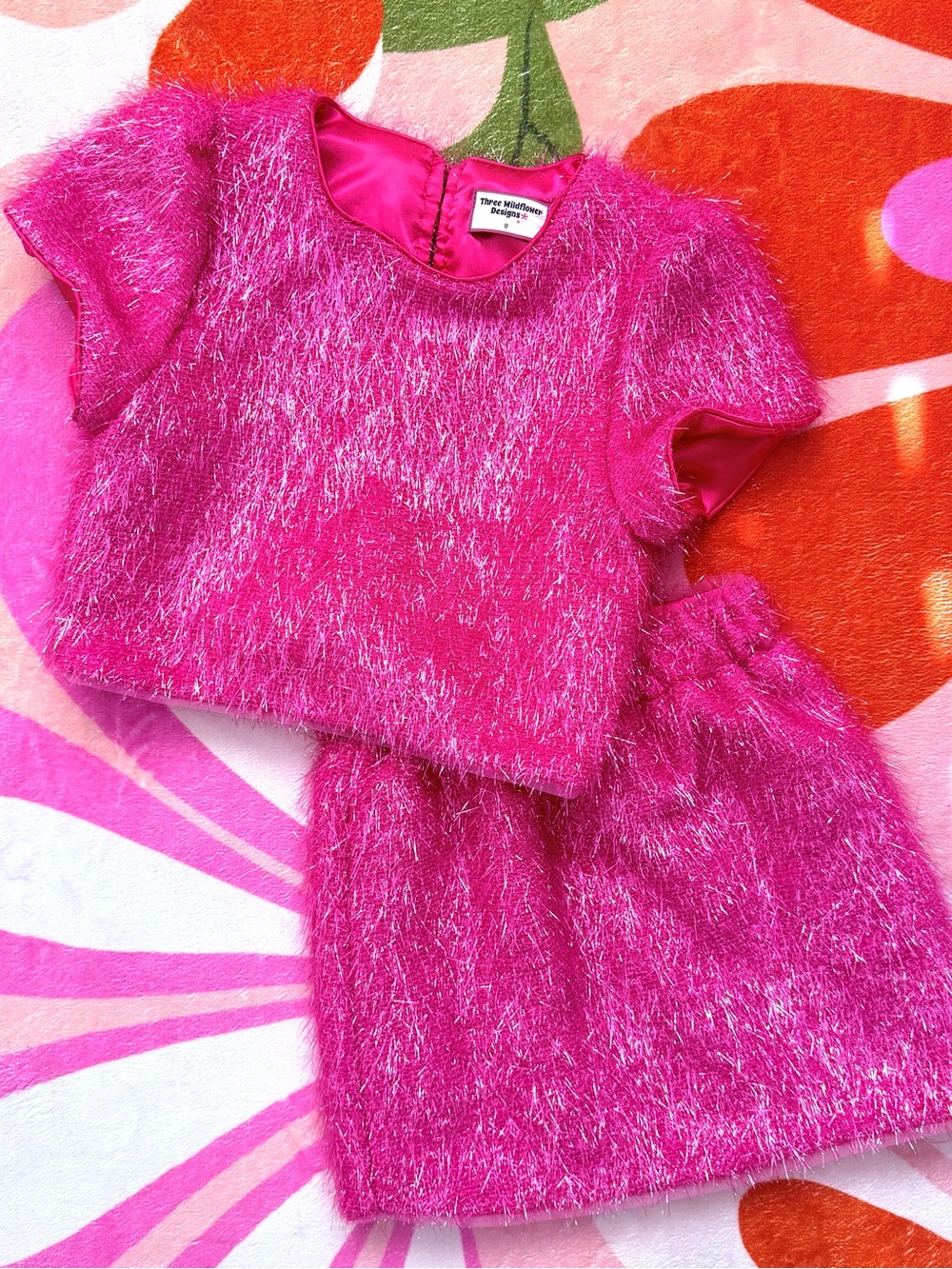 Girls' hot pink tinsel skirt set